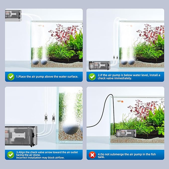 Aquarium Air Pump,Ultra-Quiet/Small Size/More Output Fish Tank Bubbler 1w/16GPH/12Kpa,with Air Stone Bubbler,Single Outlet Suitable for 0-20 Gallon Fish Tank-PawvioPets