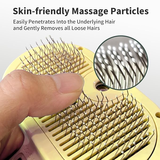 3 In 1 Steamy Brush with Release Button and Tank, Anti-Static Pet Brush for Long and Short Hair Pets to Remove Tangles and Loose Fur (Yellow)-PawvioPets