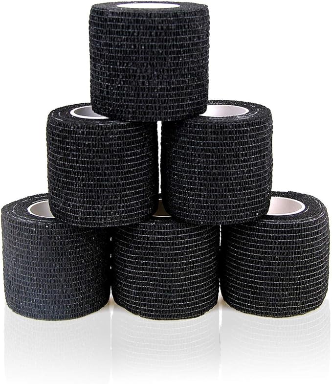 AUPCON Vet Wrap Cohesive Bandages Bulk Self Adhesive Bandage Wrap Self Adherent Wrap Non-Woven for Dogs Pet Animals & Ankle Sprains & Swelling 2 Inch x 5 Yards (2 Inch Black)-PawvioPets