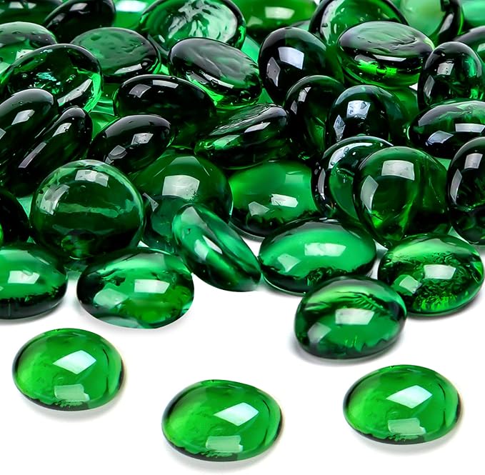 FUTUREPLUSX 1LB Green Flat Glass Marbles, Premium Colored Gems Fish Bowl Marbles Decorative Mosaic Glass Pebbles Floral Smooth Stones for Vases Aquarium Home Decor-PawvioPets