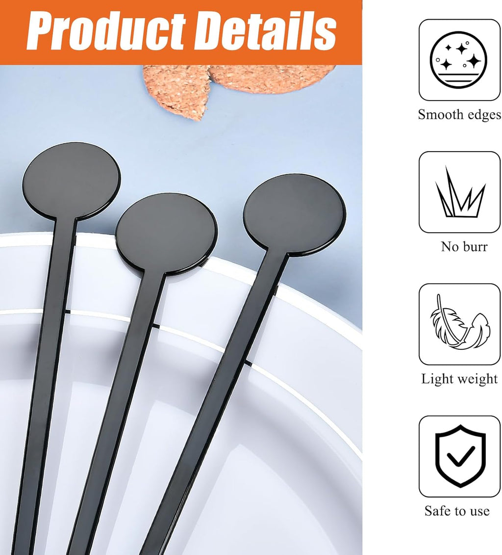 240Pcs Drink Stirrers Cocktail, 7 Inches Disposible Plastic Swizzle Sticks with Disc Top, Mixing Rod for Bar Drinks,Wedding Drinks,Coffee Stir,Whiskey Beverage（Black）