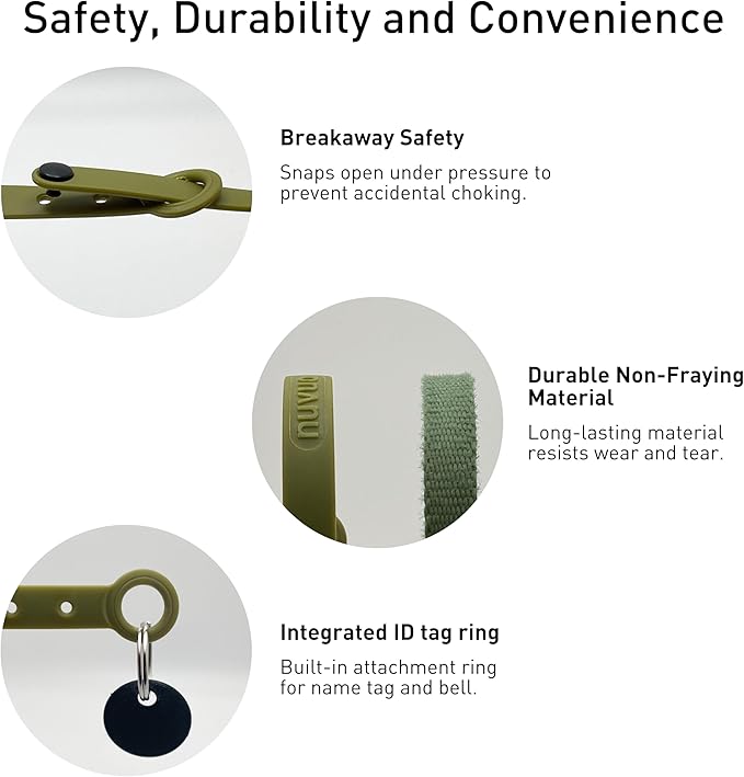 Breakaway Cat Collar - Soft, Comfortable, and Lightweight Safety Buckle Collar with Name Tag Ring for Outdoor Cats and Sensitive Skin Kittens by Nuvuq (6 ⅞" to 10 ¼", Green)-PawvioPets
