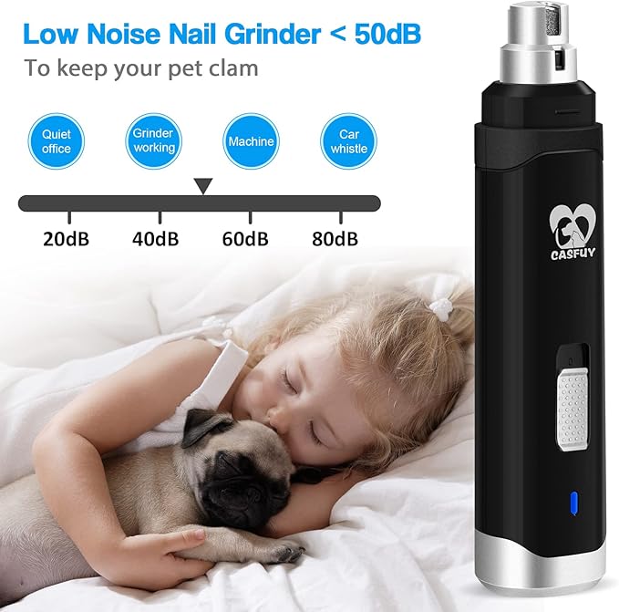 Casfuy Dog Nail Grinder Upgraded - Professional 2-Speed Electric Rechargeable Pet Nail Trimmer Painless Paws Grooming & Smoothing for Small Medium Large Dogs & Cats (Black)-PawvioPets