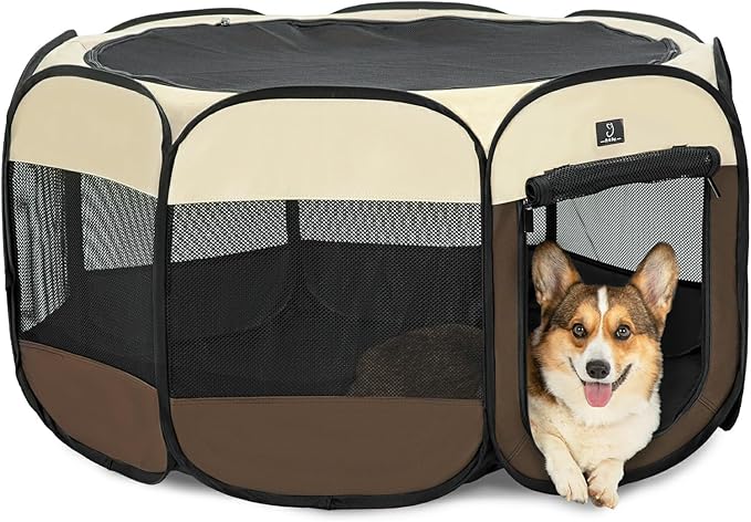 A4Pet Puppy Playpen, 39.5” Pet Playpen with Bowl, Suitable for Puppies, Kittens, and Small Animals, Removable Zipper & Mesh Panel(16”W × 10”H)-PawvioPets