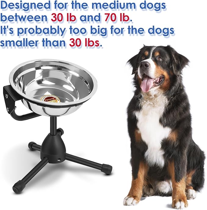Elevated Dog Bowl with Adjustable Metal Stand, Medium Size for Dogs 30-70 lbs, 0.5 Gal 2 Liter, Stainless Steel Food & Water Bowl Set-PawvioPets