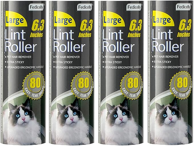 Fedicelly Large Lint Rollers Pet Hair Extra Sticky Refills,Mega Value Set 6.3 inches Wider with 320 Sheets for Cat and Dog Hair Removal,80 Sheets Per Roller-PawvioPets