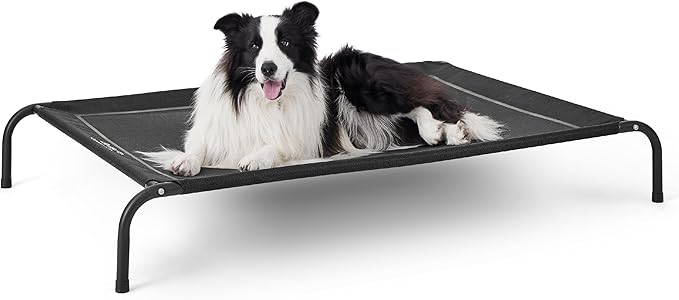 Bedsure Outdoor Elevated Dog Bed Large Sized Dog, Portable Indoor & Outdoor Cooling Raised Cot Pet Hammock Bed with Skid-Resistant Feet, Frame with Breathable Mesh, Black, 49 inches-PawvioPets