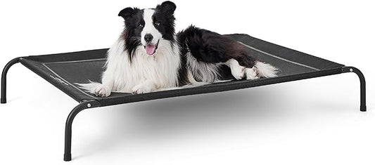 Bedsure Outdoor Elevated Dog Bed Large Sized Dog, Portable Indoor & Outdoor Cooling Raised Cot Pet Hammock Bed with Skid-Resistant Feet, Frame with Breathable Mesh, Black, 49 inches-PawvioPets