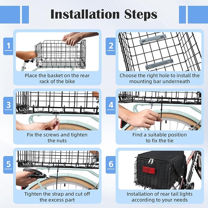 Bike Basket Rear, Folding Bicycle Basket with Removable Waterproof Liner Bag, Rear Bike Cargo Rack, Bike Accessories Frame Basket for Adult Women Men Carrying Dogs,Pet,Grocery,Quick Release Design-PawvioPets