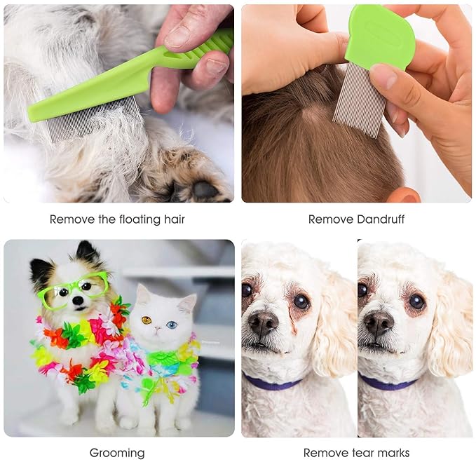 Cat & Dog Grooming Set - Fine Tooth Comb For Grooming And Removing Dandruff Flakes Remove Float Hair Tear Marks (green)-PawvioPets