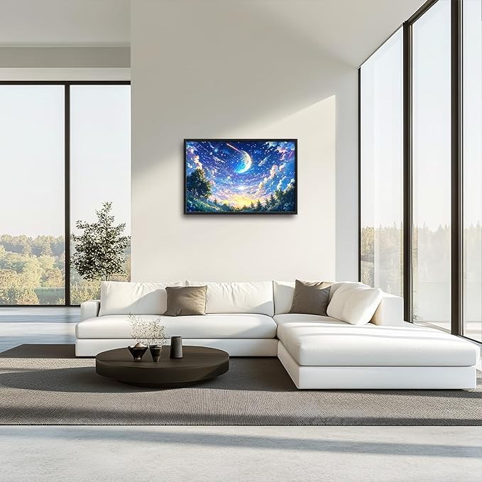 Framed Large Anime Sky Wall Art for Living Room, Oversized Fantasy Night Sky Forest Wall Decor Nature Canvas Painting Modern Artwork Home Decoration for Living Room Bedroom Office 36"x24"-PawvioPets