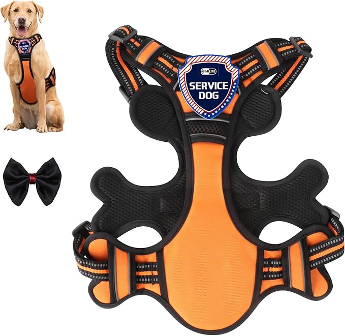 Dog Harness, Adjustable Reflective Dog Vest No Pull Dog Harness with Badge and Bow Tie for Puppy Small Medium Large Dogs-PawvioPets