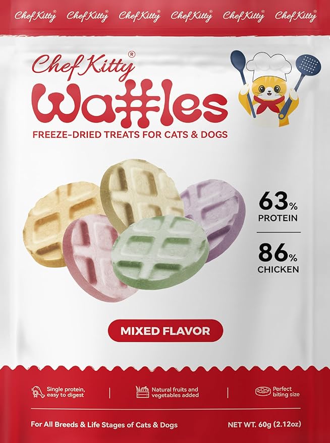 Freeze Dried Chicken Cat & Dog Waffle Treats - Made with Human Grade Chicken Breast & Liver - 5 Natural Flavors - Healthy, Tasty, Dry Food for Indoor Cats, Dogs - Inspected & Tested in USA-PawvioPets