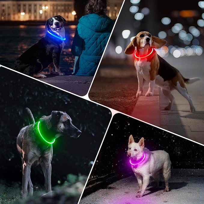 BSEEN Light Up Dog Collar - Rechargeable LED Dog Collar - 360° Glow in The Dark Pet Collar for Small Medium Large Dogs, TPU Cuttable Puppy Collar Safety Dog Lights for Night Walking (Red 70cm)-PawvioPets