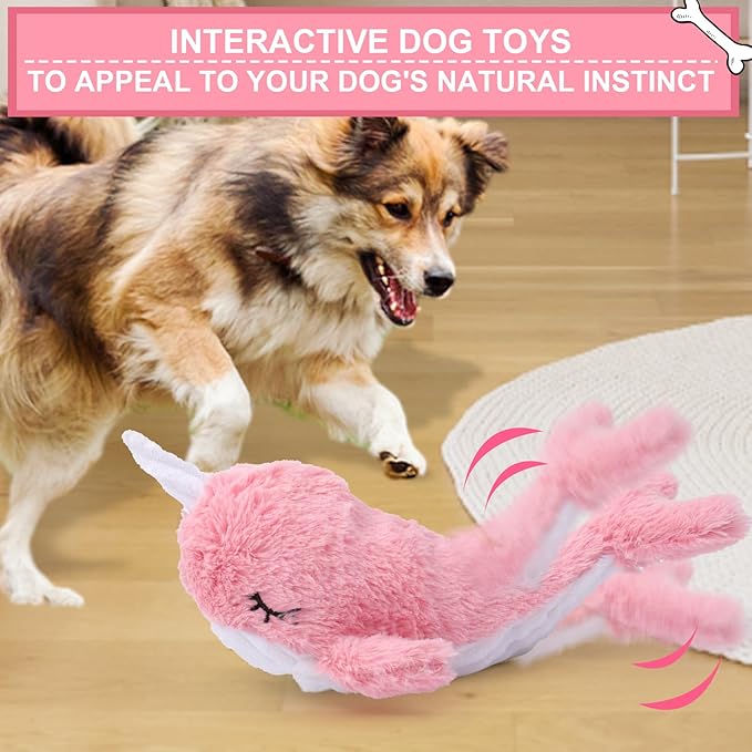 BABORUI Interactive Dog Toys Whale, Squeaky Dog Toys, Rechargeable Moving Dog Chew Toys for Small/Medium/Large Dogs/Puppy to Keep Them Busy (Pink)-PawvioPets