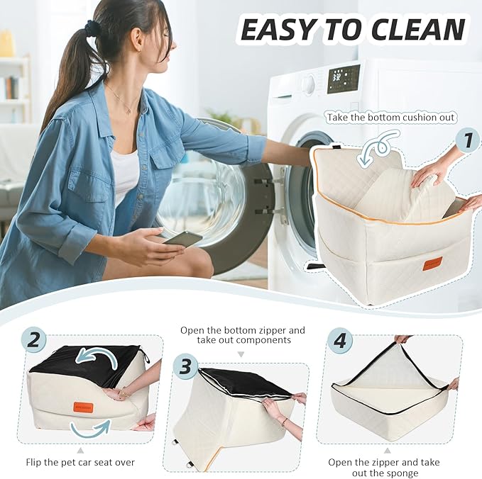 Dog Car Seat for Small Medium Dogs, Memory Foam Dog Booster Seats with Thick Cushion for Dogs Under 35lbs, Detachable Washable Pet Car Seat Travel Bed with Storage Pockets,2 Safety Belt-PawvioPets