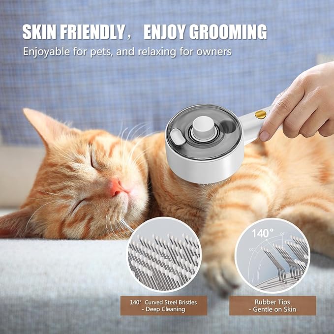 Cloud Care Cat Brush for Indoor Cat Steam Brush for Shedding Spritz Defur Comb for Cats Dogs Steam Brushes for Long Short Hair Cats Dogs Pet Steam Brushes for Massage Grooming Self-Cleaning-PawvioPets