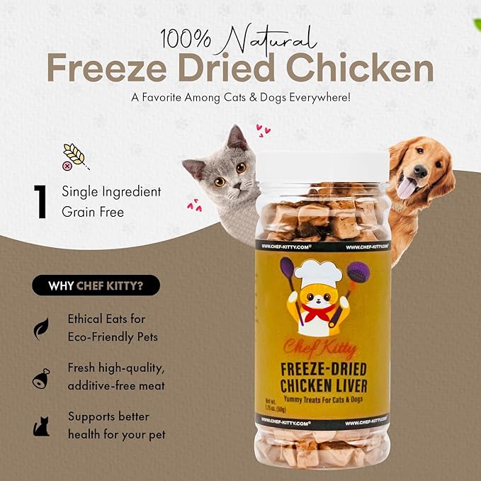 Freeze-Dried Chicken Liver Treats for Cats & Dogs – 100% Human Grade, Single Ingredient, High-Protein, Healthy Snack – No Additives or Preservatives – 1.7oz - Inspected & Tested in USA-PawvioPets