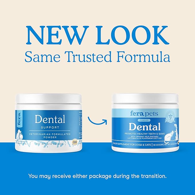 Fera Pets Cat & Dog Dental Support Powder - Supports Fresh Breath - Promotes Healthy Teeth and Gums - Targets Tartar Build-Up - Includes Kelp, Enzymes & Postbiotics - 60 Scoops-PawvioPets