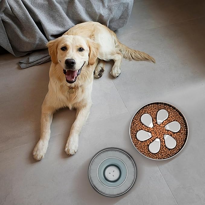 2Pcs Slow Feeder Dog Bowls 3Cups Large Capacity, 304 Stainless Steel Dog Bowl, Metal Food Bowl with Non-Slip Base, Food-Grade-PawvioPets