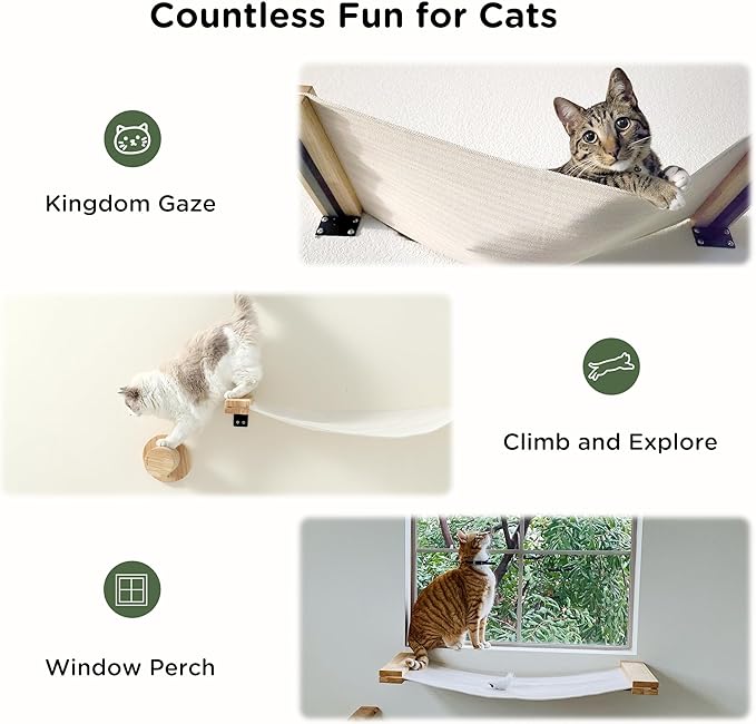 FUKUMARU Cat Wall Furniture, 2 PCS Climbing Shelves Set, Solid Rubber Wood Cat Shelf, Cats Perches for Wall Sleeping, Playing, Jumping and Lounging, 16 inch Drywall Installation-PawvioPets