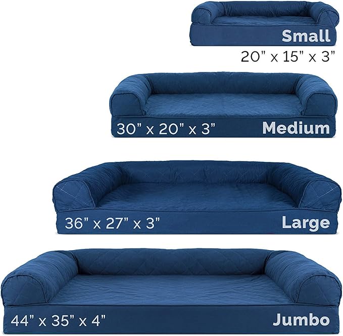 Furhaven Cooling Gel Dog Bed for Large Dogs w/ Removable Bolsters & Washable Cover, For Dogs Up to 95 lbs - Quilted Sofa - Navy (Blue), Jumbo/XL-PawvioPets