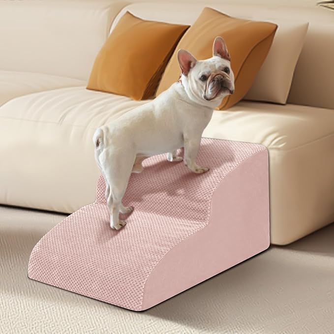 Dog Stairs for Small Dogs - High Density Foam Pet Steps, Extra Wide Dog Ramp with Non-Slip Bottom for High Beds, Couch and Sofa, Best for Dogs Injured, Older Doggy Cats, 2 Steps, Pink-PawvioPets