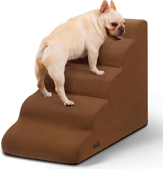 5-Step Dog Stairs and Ramp for High Bed,Non-Slip Sturdy Pet Steps for Small Dogs and Cats,22.2" H,Brown-PawvioPets