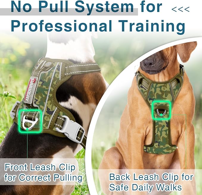 BARKBAY Dog Harness No Pull with ID Tag Pocket - Heavy Duty, Reflective, Easy Control for Large Dogs(Camo,L)-PawvioPets