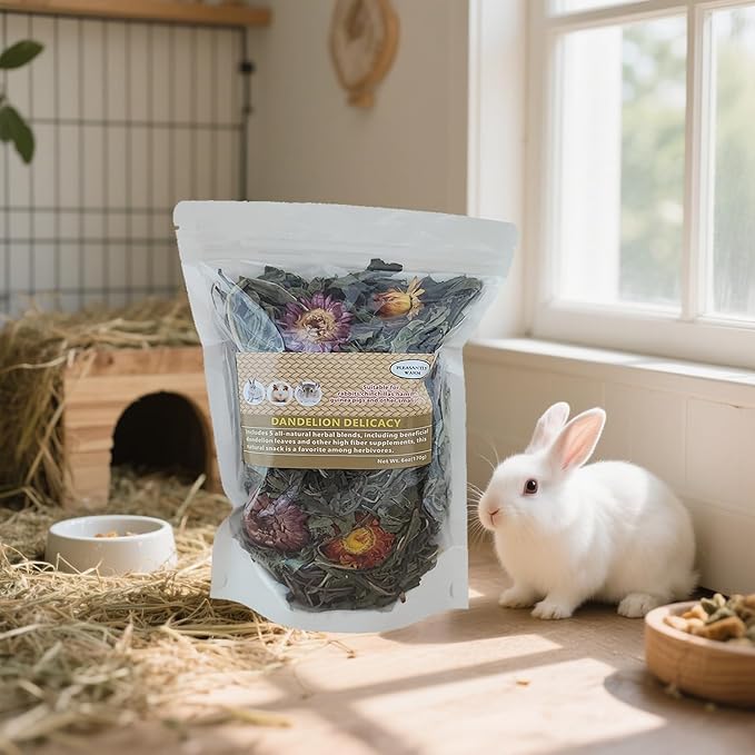 Dandelion Treat - High Fiber Food for Chinchillas, Guinea Pigs & Squirrels - 5 Herbal Blends, 6oz - Rabbit, Hamster & Small Pet Snack-PawvioPets