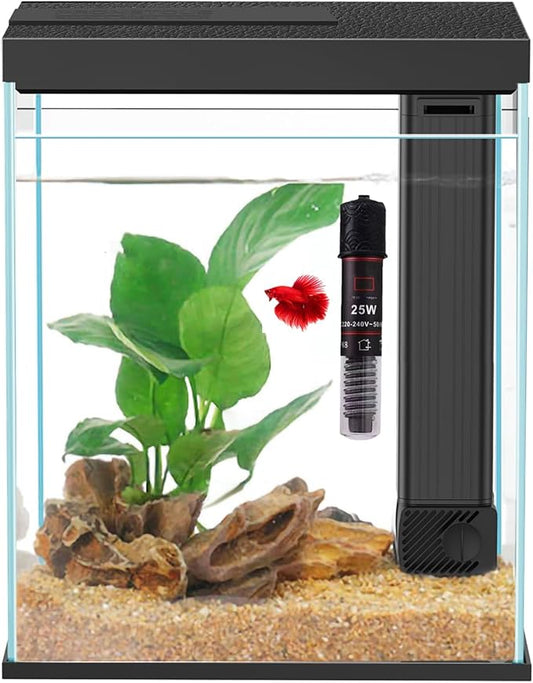 Glass Betta Aquarium Starter Kits, 2 Gallon Fish Tank with Heater Filter and Light.-PawvioPets