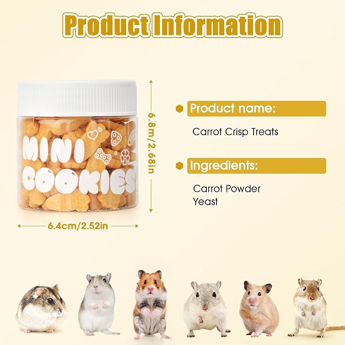 Abizoo Hamster & Gerbil Treats, Crunchy Baked Hamster Snacks with Carrot and Yeast, Natural Training Reward Chew Treats for Small Animals, Supports Digestion and Dental Health-PawvioPets