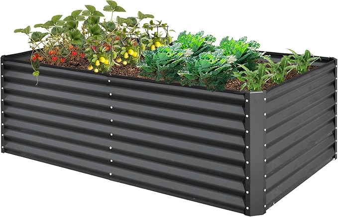 Domi Raised Garden Beds Outdoor, 6x3x2ft Thickening Tall Metal Rectangular Deep Root Box Planter for Vegetables, Flowers, Herbs, and Succulents 2" Deep w/ 256 Gallon Capacity - Dark Gray-PawvioPets