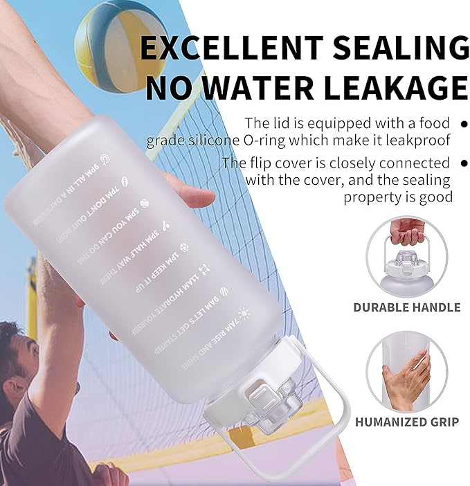 64oz,100oz,128oz Large Motivational Water Bottle with Time Marker, Leakproof & BPA Free Half Gallon Big Water Bottle with Straw Handle Tritan Frosted Water Jug for Gym,Fitness,Outdoor Sports-PawvioPets