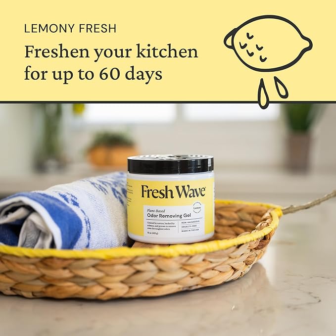 Fresh Wave Lemon Odor Removing Gel, 15 oz. | Odor Absorbers for Home | Safer Odor Relief | Natural Plant-Based Odor Eliminator | Every 15 oz. lasts 30-60 Days | For Cooking, Trash & Pets-PawvioPets