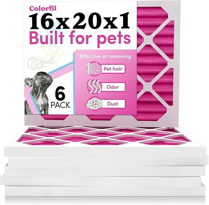 Colorfil 16x20x1 Air Filter (6-Pack) | Made in the USA | Color Changing | Remove Cat and Dog Odor | MERV 8 for Pet Hair Dander and Dust | 15.5"x19.5"x0.75" Exact Size-PawvioPets
