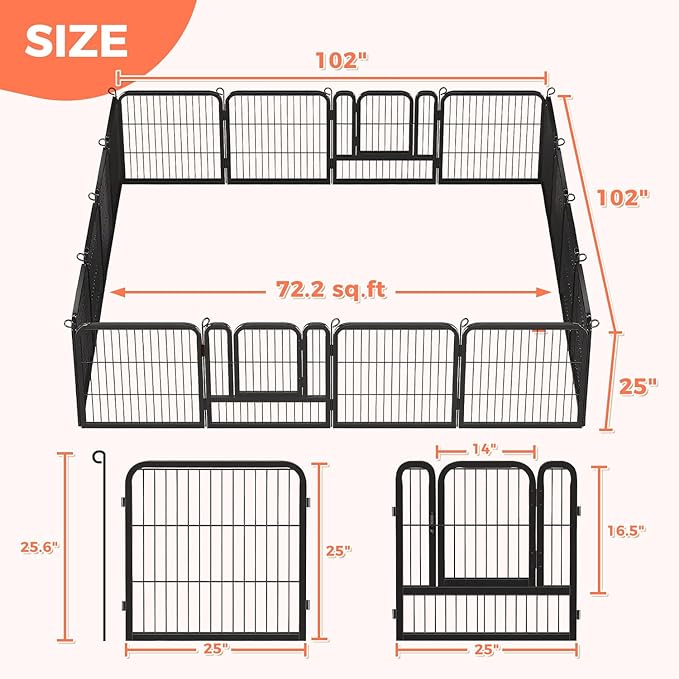 24 Inch Dog Playpen - 16 Panels Metal Pet Exercise Pen for Puppy, Indoor/Outdoor Dog Fence for Yard, Garden, Camping & RV Travel-PawvioPets