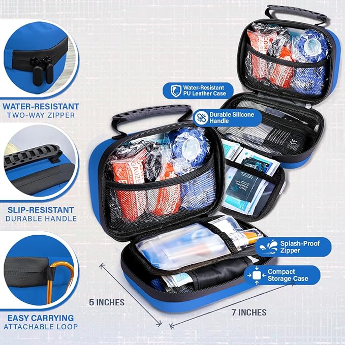 EVERLIT Pet Medic First Aid Kit | Vet-Approved Animal Care Kit with 95 Pcs Medical, Outdoor & Emergency Supplies to Treat Dogs, Cats | Travel-Friendly Compact Bag for Home, Car and Travel (Blue)-PawvioPets