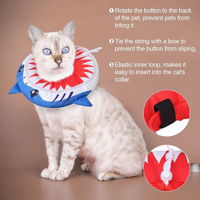 BEAUTYZOO Cat Cone Collars Soft, Cat Recovery E Collars After Surgery to Stop Licking, Adjustable Elizabeth Circle Collar Cute Pet Donut Pillow for Cats Kitten Small Dogs,Cute Shark M-PawvioPets