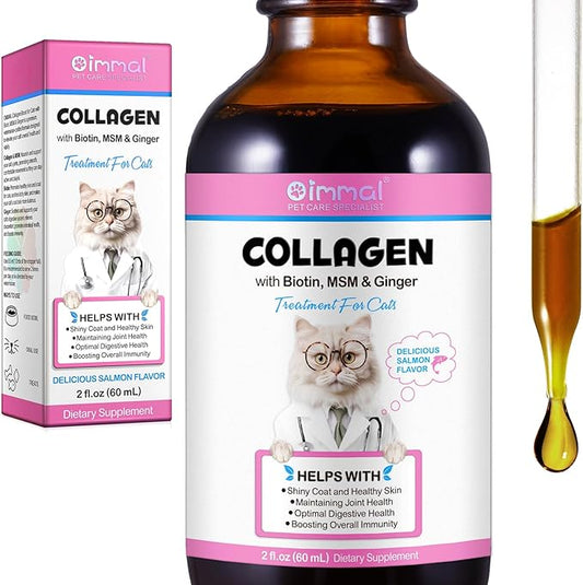 Collagen for Cats, Daily Liquid Collagen Drops for Cats with Allergies, Biotin, Vitamin C and Hyaluronic Acid, Improves Mobility Skin and Coat Health, Itch Relief for Cat, Salmon Flavor, 60ML-PawvioPets