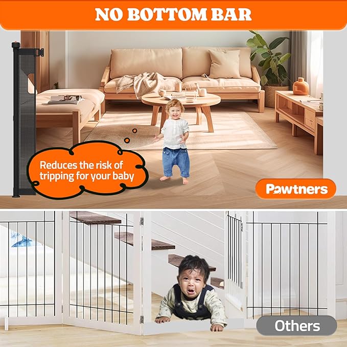 Extra Tall Retractable Baby Gates: 51" Tall Pet Gate, Extend up to 200" Wide, Mesh Baby Gate with Support Rods Jump-Proof Design for Cats & Large Dogs High Dog Cat Door Indoor Outdoor, Black-PawvioPets