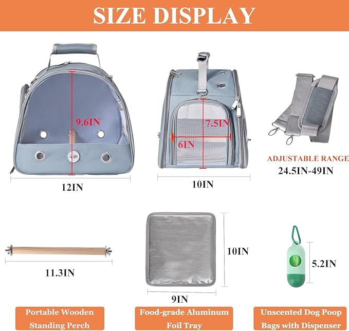 Bird Carrier Travel Cage with Stand (with Tray), Small Bird Travel Carrier for Parrot, Small Bird Cage for Travel Parakeet Carrier with Shoulder Strap, Side Access Window (Blue)-PawvioPets