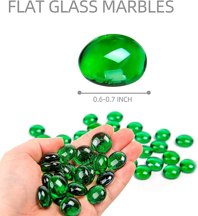 FUTUREPLUSX 1LB Green Flat Glass Marbles, Premium Colored Gems Fish Bowl Marbles Decorative Mosaic Glass Pebbles Floral Smooth Stones for Vases Aquarium Home Decor-PawvioPets