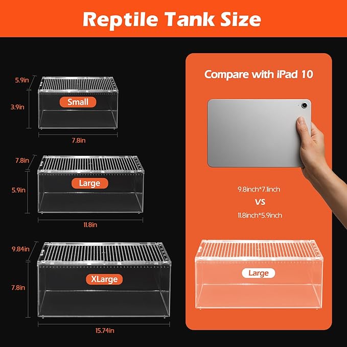 AZV Reptile Terrarium Tank,Versatile Enclosure for Leopard Crested Gecko,Lizard Cage,Spider Starter Kit,Hermit Crab Habitat,Tarantula Cribs,Perfect Aquarium for Snake,Frogs,Snails,Insects,Small Pets-PawvioPets