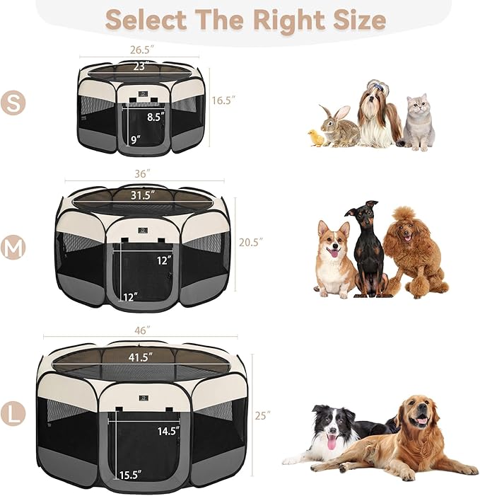 A4Pet Cat Playpen, 39.5” Pop Up Dog Playpen with Bowl, Suitable for Puppies, Kittens, and Small Animals, Removable Zipper & Mesh Panel(16”W × 10”H)-PawvioPets