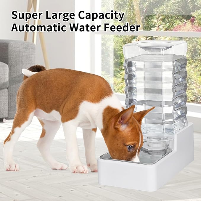 Automatic Dog Water Dispenser: White 9L Stainless Steel Gravity Feeder - BPA-Free Large Capacity for Pets-PawvioPets