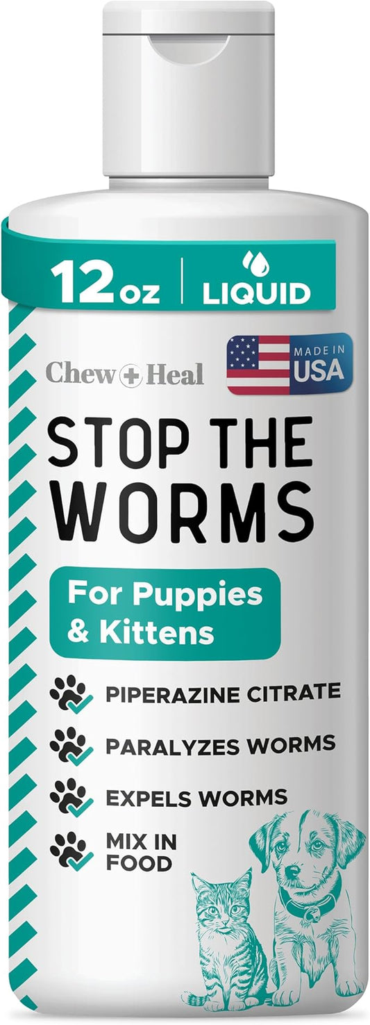 Dog and Cat Dewormer - 12 oz of Wormer Liquid to Paralyze and Expel Roundworms - Kitten and Puppy Dewormer-PawvioPets