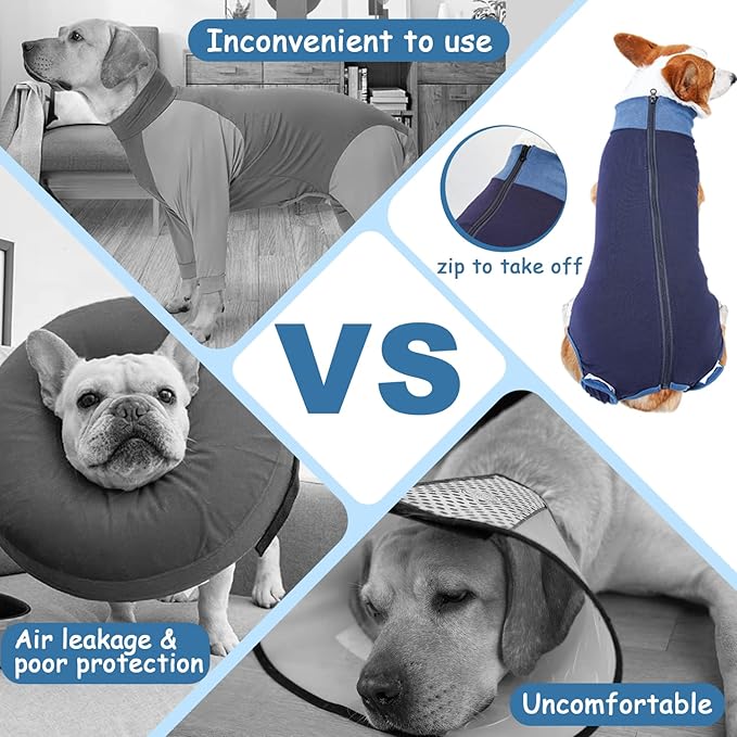 Breathable Dog Surgery Recovery Suit for Male/Female, Professional Dog Recovery Onesie with Zipper After Spay Abdominal Wounds, Anti Licking Cone E-Collar Alternative for Small Medium Large Dog-PawvioPets