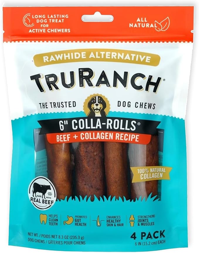 Collagen Rolls - 6" Collagen Rolls for Dogs - Long Lasting Healthy Joint Support Dog Treat - Rawhide Alternative - Skin & Coat Health - Made with Real Beef, 1 Bag, 4 Count-PawvioPets