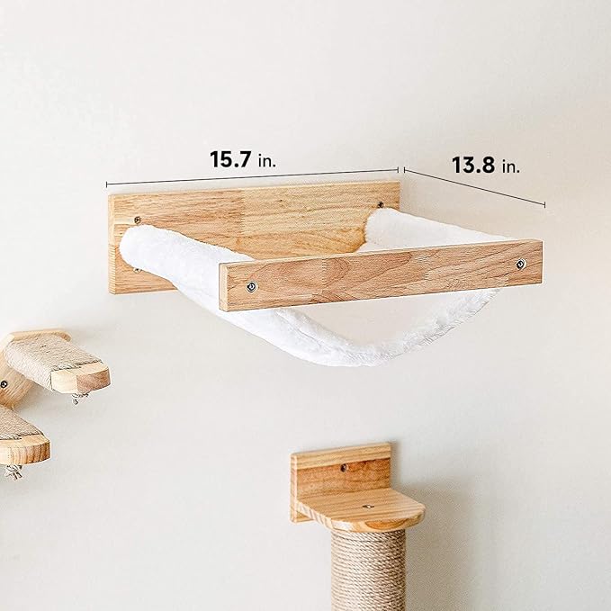 FUKUMARU Cat Hammock Wall Mounted, Kitty Beds and Perches, Wooden Cats Furniture, Stable Wall Shelves for Sleeping, Playing, Climbing, and Lounging-PawvioPets